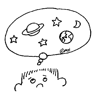 cartoon boy daydreaming of planets